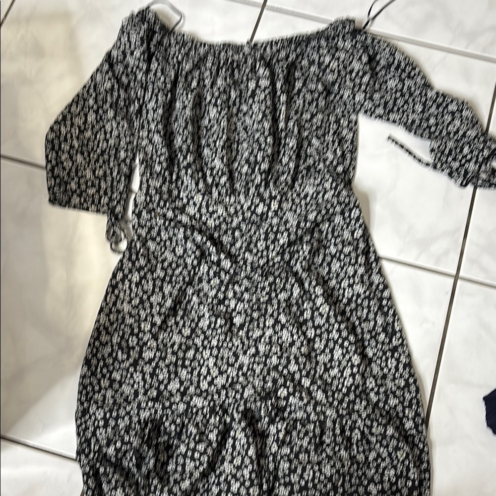 Black and White Floral Off-Shoulder Dress